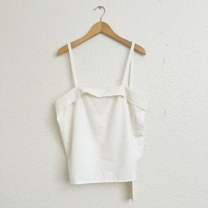Vintage White Tank Top w/ Striped Embroidered Detail at the neckline